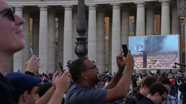 Black smoke billows from Sistine Chapel chimney for a 2nd time, indicating no new pope yet