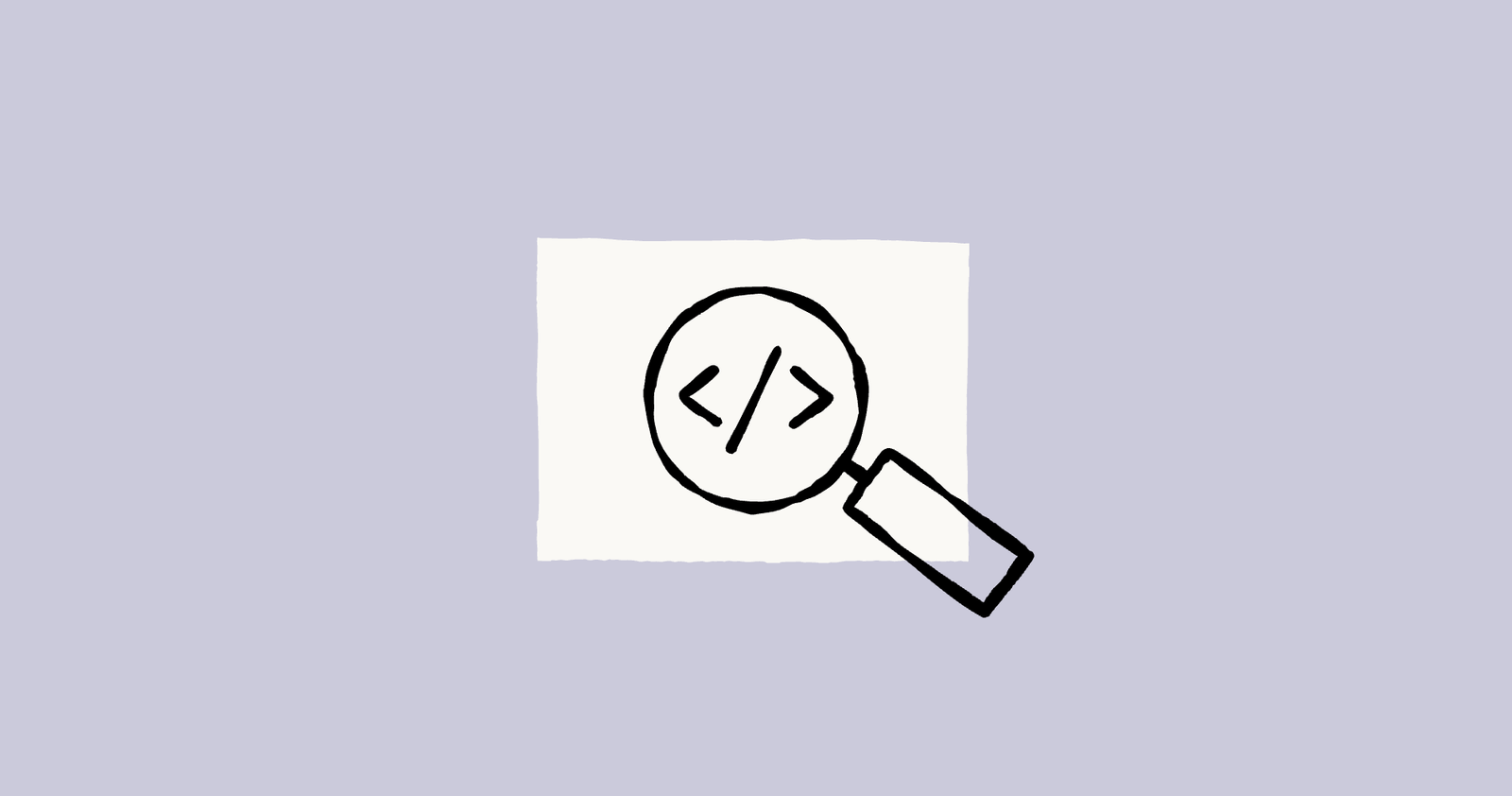 A magnifying glass reviewing code
