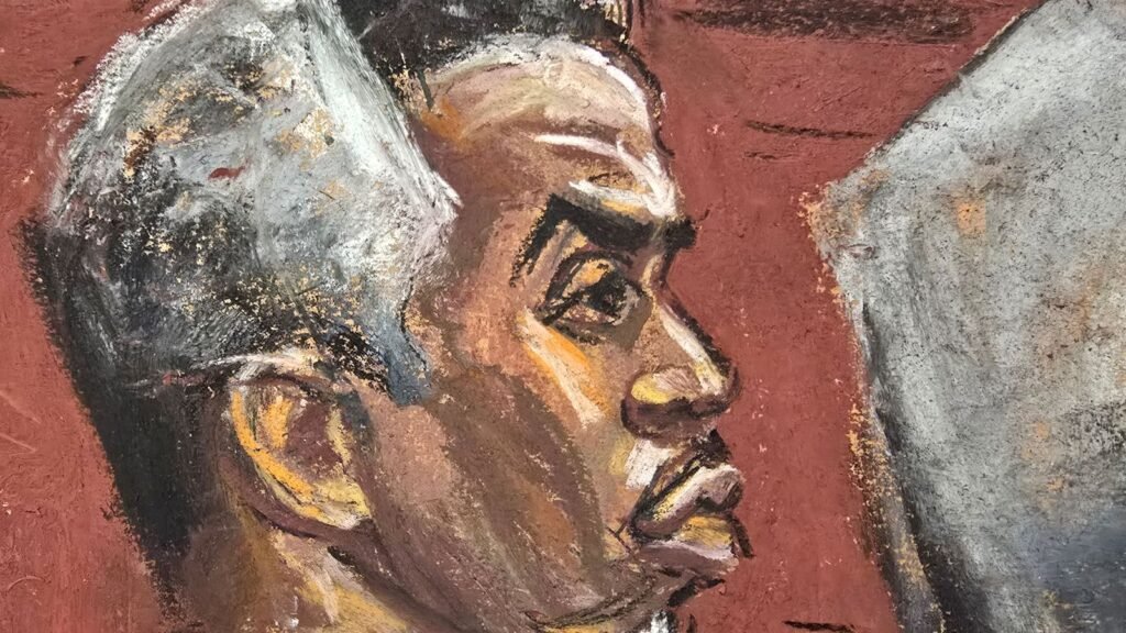 Sean "Diddy" Combs listens as Assistant U.S. Attorney Christy Slavik questions Brendan Paul during Combs' sex trafficking trial in New York