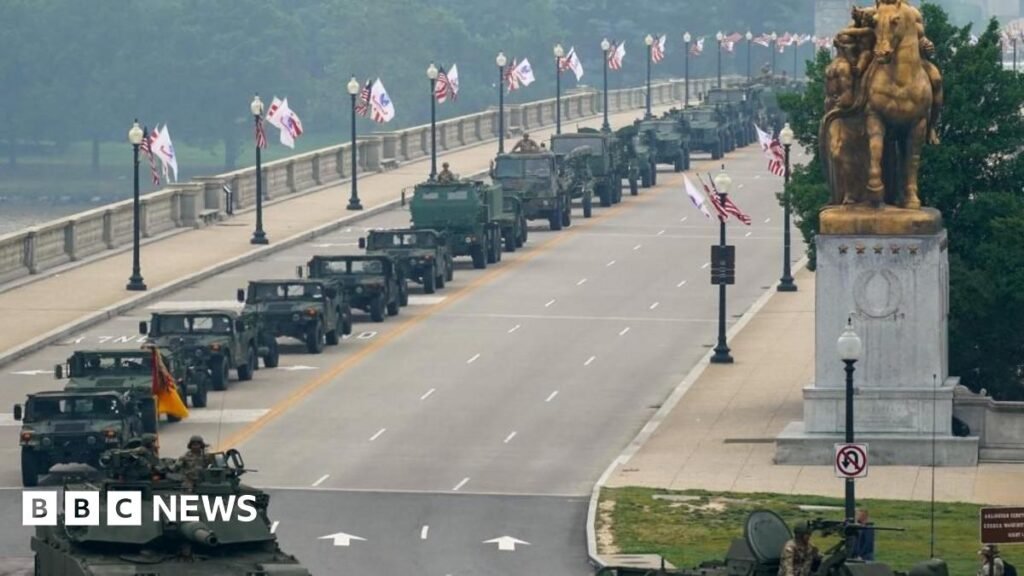Trump hosts military parade as protesters rally across US against his presidency
