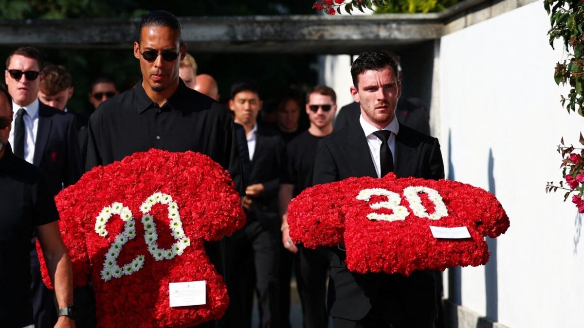 Diogo Jota funeral: Liverpool stars join mourners at funerals for former Reds player and his brother | World News