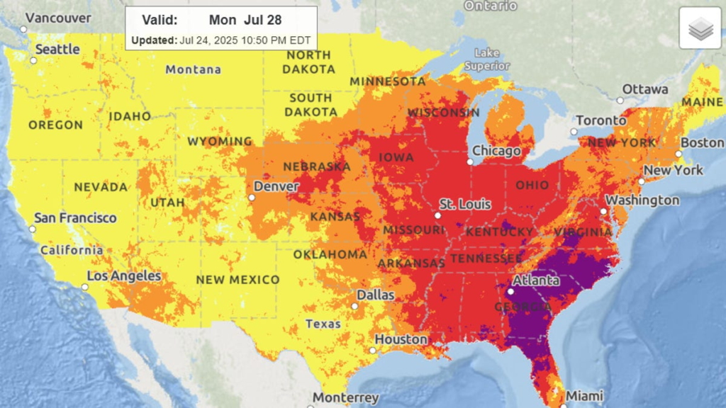 This heat forecast for eastern US in late July isn't normal
