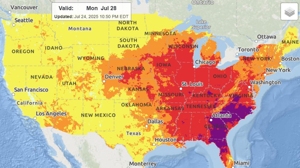 This heat forecast for eastern US in late July isn't normal