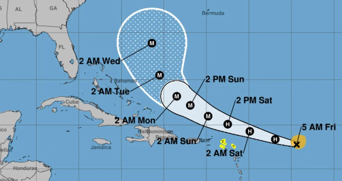 Forecast to strengthen into 1st Atlantic hurricane of 2025 later today, latest projected path prompts watches for northern Leeward Islands