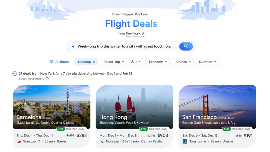 Google’s new AI flight search lets you plan trips by describing them