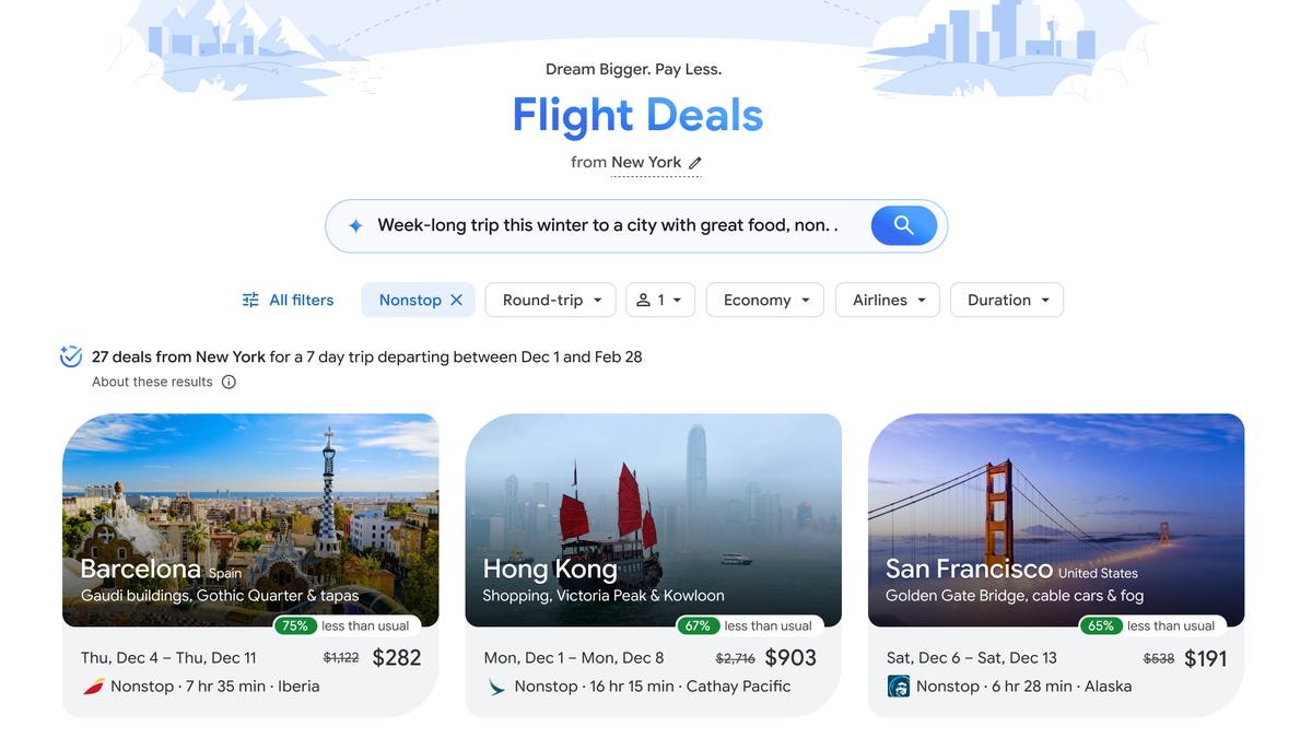Google’s new AI flight search lets you plan trips by describing them